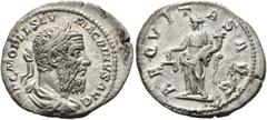RÖMISCHE KAISERZEIT Macrinus (217-218 n. Chr.) (D) Denarius (3,33 g), Roma, 3. Emission, Anfang März-Anfang/Mitte Juni 218 n. Chr. Büste mit Lorbeerkranz und Drapierung / Aequitas mit Waage und Cornuc