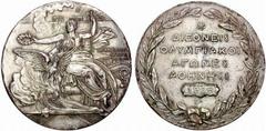 HISTORISCHE MEDAILLEN SCHÜTZENMEDAILLEN GRIECHENLAND Athen AE-Medaille (versilbert) 1906, v. Pittner. Auf 10 Jahre Olympische Spiele. Av.: Athena sitzt auf Adler vor dem Partenon. Rv.: 5 Zeilen griech