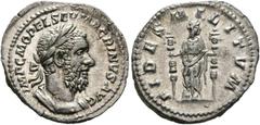 RÖMISCHE KAISERZEIT Macrinus (217-218 n. Chr.). (D) Denarius (3,55 g), Roma, 2. Emission, September 217-Februar 218 n. Chr. Av.: IMP C M OPEL SEV MACRINVS AVG, Büste mit Lorbeerkranz und Kürass n.r. R
