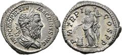 RÖMISCHE KAISERZEIT Macrinus (217-218 n. Chr.). (D) Denarius (3,54 g), Roma, 2. Emission, Februar-März 218 n. Chr. Av.: IMP C M OPEL SEV - MACRINVS AVG, Büste mit Lorbeerkranz und Drapierung n.r. Rv.: