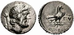 LYKIEN - Oinoanda Oinoanda Didrachme/Stater (8,51 g), Jahr 3 = 186-185 v.Chr. (?). Av.: Kopf des Zeus mit Lorbeerkranz n.r., dahinter Lotus-Szepter. Rv.: Adler mit ausgebreiteten Schwingen auf Fulmen 