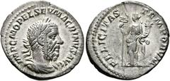 RÖMISCHE KAISERZEIT Macrinus (217-218 n. Chr.). Denarius (2,89 g), Roma, 2. Emission, September 217-Anfang März 218 n. Chr. Büste mit Lorbeerkranz, Drapierung und Kürass / Felicitas mit Caduceus und C