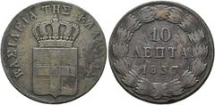 GRIECHENLAND Otto I. 1832-1862. 10 Lepta 1837, Athen Divo 18c; Karamitsos 74 f.s.sch. (D).