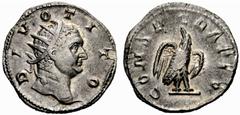 Roman Imperial Coinage Titus, AD 79-81 AR-Antoninianus (4.48g), Roma, struck under Traianus Decius AD 250-251. Av.: DIVO - TITO, radiate head r. Rv.: CONSE-CRATIO, eagle with spread wings r., head l. 