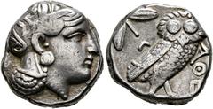 GRIECHISCHE MÜNZEN ATTIKA. Athen. Tetradrachme (17,06 g), ca. 286/5-280/267 v. Chr. Kopf der Athena mit attischem Helm und Lorbeerkranz / Eule, dahinter Olivenzweig und Mondsichel. SNG Cop 64, HGC 4, 