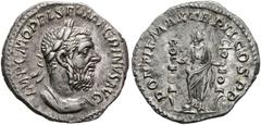 RÖMISCHE KAISERZEIT RÖMISCHE KAISERZEIT. Macrinus (217-218). Denarius (3,20 g), Roma, 2. Emission, Februar-März 217 n. Chr. Av.: IMP C M OPEL SEV MACRINVS AVG, Büste mit Lorbeerkranz und Kürass n.r. R