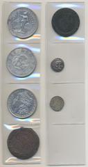 World coins, lots ALL WORLD, World small group of seven coins including British Trade dollar, Japan Yen, US Morgan dollar, Russia 5 kopek, Ancient Macedonia drachm, Great Britain copper cartwheel penn