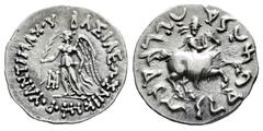 Greek Coins Kings of Bactria. Antimachos II Nikephoros. Drachm. 174-165 BC. Paropamisadai or Gandhara. (Bopearachchi-1C). (Hgc-12,124). Anv.: ΒΑΣΙΛΕΩΣ ΝΙΚΗΦΟΡΟΥ ΑΝΤΙΜΑΧΟΥ Nike advancing left, holding 