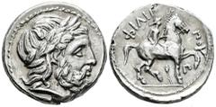 Greek Coins Kingdom of Macedon. Philip II. Tetradrachm. 359-336 BC. Pella. (CNG. III, 862). (Gc-6683 var). (Le Rider-46,3). Anv.: Laureate head of Zeus right. Rev.: ΦΙΛΙΠΠOY. Horse and rider right wit