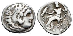 Greek Coins Kingdom of Macedon. Philip III Arrhidaios. Drachm. 336-323 BC. Lampsakos. In the name and types of Alexander III. (Price-1365). (Müller-531). Anv.: Head of Herakles to right, wearing lion 