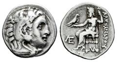 Greek Coins Kingdom of Macedon. Alexander III, "The Great". Drachm. 336-323 BC. Kolophon. (Price-1779 va). (Müller-1679). Anv.: Head of Herakles to right, wearing lion skin headdress. Rev.: Zeus seate