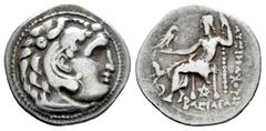 Greek Coins Kingdom of Macedon. Lysimachos. Drachm. 305-281 BC. Kolophon. (Price-1840). (Müller-357). Anv.: Head of Herakles right, wearing lion skin. Rev.: Zeus seated left; in left field, forepart o