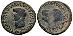 Celtiberian Coins Carthage Nova. Time of Tiberius. Unit. 14-36 AD. Cartagena (Murcia). (Abh-600). Anv.: TI. CAESAR. DIVI. AVGVSTI. F. AVGVSTVS. P. M. Bare head of Tiberius left. Rev.: Heads of Nero an