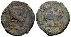Celtiberian Coins Graccurris. Time of Tiberius. Unit. 14-36 AD. Alfaro (La Rioja). (Abh-1391). (Acip-3196). Anv.: TI. CAESAR. DIVI. AVG. F. AVGVSTVS. Laureate head of Tiberius right. Rev.: Mitred bull