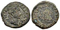 Celtiberian Coins Ilici. Augustus period. Half unit. 27 BC - 14 AD. Elche (Alicante). (Abh-1519). (Acip-3204). Anv.: AVGVSTVS. DIVI. F. Laureate head of Augustus right. Rev.: Tetrastyle temple, IVNONI