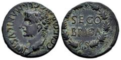 Celtiberian Coins Segobriga. Time of Caligula. Half unit. 37-41 AD. Saelices (Cuenca). (Abh-2192). (Acip-3247). Anv.: C. CAESAR. AVG. GERMANICVS. IMP. around head of Caligula left. Rev.: SEGOBRIGA wit