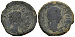 Celtiberian Coins Turiaso. Augustus period. Unit. 27 BC - 14 AD. Tarazona (Zaragoza). (Abh-2435). (Acip-3274). Anv.: IMP.AVGVSTVS. P.P. around laureate head of Augustus right. Rev.: Female head right,