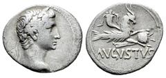 Roman Imperatorial Augustus. Denarius. 27 BC. Uncertain mint. (Ffc-17). (Ric-541). (Cal-811). Anv.: Laureate head of Augustus right. Rev.: AVGVSTVS below capricorn right bearing cornucopiae on its bac