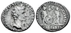 Roman Imperatorial Augustus. Denarius. 7-6 BC. Lugdunum. (Ffc-22). (Ric-207). (Cal-852). Anv.: CAESAR AVGVSTVS DIVI. F. PATER. PATRIE, his laureate head right. Rev.: C.L. CAESARES AVGVSTI. F. COS. DES