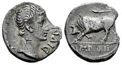 Roman Imperatorial Augustus. Denarius. 11-10 BC. Lugdunum. (Ffc-122). (Ric-178b). (Cal-841). Anv.: AVGVSTVS DIVI. F bare head of Augustus right. Rev.: IMP. XII in exergue, bull butting left. Ag. 3,50 