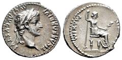 Roman Imperial Tiberius. Denarius. 14-37 AD. Lugdunum. (Ric-30). (Bmcre-48). (Rsc-16a). Anv.: TI CAESAR DIVI AVG F AVGVSTVS, laureate head right. Rev.: PONTIF MAXIM, female figure (Livia?) seated righ