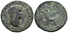 Roman Imperial Nero. Dupondius. 66 AD. Lugdunum. (Ric-I 518). (Bmcre-341). (C-324). Anv.: IMP NERO CAESAR AVG P MAX TR P P P, laureate head to right, globe at point of bust. Rev.: SECVRITAS AVGVSTI, S