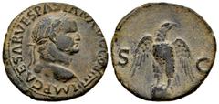 Roman Imperial Vespasian. Unit. 72 AD. Lugdunum. (Ric-II 1.1202). (Bmcre-822). Anv.: IMP CAESAR VESPASIAN AVG COS IIII, laureate head to right, globe at point of bust. Rev.: Eagle standing facing on g