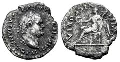Roman Imperial Titus. Quinarius. 79-80 AD. Rome. (Ric-94). (Bmc-110). (C-370a). Anv.: IMP TITVS CAES VESPASIAN AVG P M. Laureate bust right. Rev.: VICTORIA AVGVST. Victoria seated on the left, holding