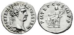 Roman Imperial Trajan. Denarius. 101-102 AD. Rome. (Ric-57 var). (Bmcre-130 var). (Rsc-239 var). Anv.: IMP CAES NERVA TRAIAN AVG GERM, laureate head to right. Rev.: P M TR P COS IIII P P, Victory seat