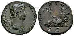 Roman Imperial Hadrian. Sestertius. 134-138 AD. Rome. (Ric-II 851). (C-832). Anv.: HADRIANVS AVG COS III P P, laureate and draped bust right. Rev.: HISPANIA, Hispania reclining left holding branch and