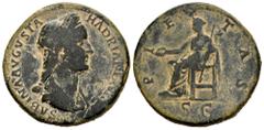 Roman Imperial Sabina. Sestertius. 130-133 AD. Rome. (Ric-II 3.2525). (Bmcre-1870). (C-48). Anv.: SABINA AVGVSTA HADRIANI AVG P P, diademed and draped bust to right. Rev.: PIETAS, Pietas seated to lef