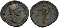 Roman Imperial Antoninus Pius. Sestertius. 150-151 AD. Rome. (Ric-886). (Bmcre-1861). (C-246). Anv.: ANTONINVS AVG PIVS P P TR P XIII, laureate head right. Rev.: COS IIII, Aequitas standing facing, he