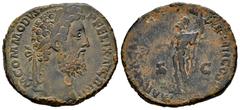 Roman Imperial Commodus. Sestertius. 189 AD. Rome. (Ric-III 527). (Bmcre-625). Anv.: M COMMODVS ANT P FELIX AVG BRIT, laureate head to right. Rev.: MART PACAT (P M TR P XIIII IM)P VIII COS (V P P), Ma