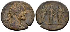 Roman Imperial Septimius Severus. Sestertius. 194 AD. Rome. (Ric-670a). (Bmcre-508 var). (C-336). Anv.: L SEPT SEV PERT AVG IMP III, laureate and draped bust right. Rev.: MO(NET AVG CO)S (II) P P, the