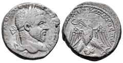 Roman Imperial Macrinus. Tetradrachm. 217-218 AD. Emesa. (Prieur-972). Anv.: AYT K M OΠ CЄ MAKPINOC CЄB, laureate head right. Rev.: ΔΗΜΑΡX ЄΞ ΥΠΑΤΟC ΠΠ, eagle standing facing, head and tail left, with