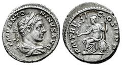 Roman Imperial Elagabalus. Denarius. 219 AD. Rome. (Ric-16). (Bmcre-92). (Rsc-142). Anv.: IMP ANTONINVS AVG, laureate and draped bust right. Rev.: P M TR P II COS II P P, Roma seated to left on shield