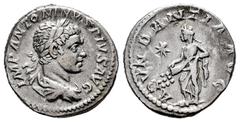 Roman Imperial Elagabalus. Denarius. 220-221 AD. Rome. (Ric-56). (Bmc-193). Rev.: ABVNDANTIA AVG. Abundantia standing front, emptying cornucopiae held with both hands; in field to left, six-pointed st