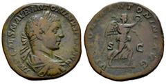 Roman Imperial Elagabalus. Sestertius. 218-222 AD. Rome. (Ric-IV 377). (Bmcre-362). (C-297). Anv.: IMP CAES M AVR ANTONINVS PIVS AVG, laureate, draped and cuirassed bust to right. Rev.: VICTORIA ANTON