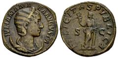 Roman Imperial Julia Mamaea. Dupondius. 228 AD. Rome. (Ric-IV 678). (Bmcre-493). (C-23). Anv.: IVLIA MAMAEA AVGVSTA, diademed and draped bust to right, set on crescent. Rev.: FELICITAS PVBLICA, Felici