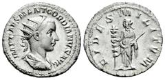 Roman Imperial Gordian III. Antoninianus. 238-239 AD. Rome. (Ric-IV 1). (Rsc-86). Anv.: IMP CAES M ANT GORDIANVS AVG, radiate, draped and cuirassed bust to right. Rev.: FIDES MILITVM, Fides standing f