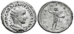 Roman Imperial Gordian III. Antoninianus. 241-243 AD. Rome. (Ric-IV 83). (Rsc-41). Rev.: AETERNITATI AVG, Sol standing to left, raising hand and holding globe. Ag. 3,31 g. Choice VF/VF. Est...40,00. S