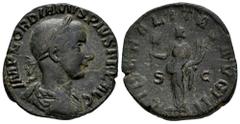 Roman Imperial Gordian III. Sestertius. 240 AD. Rome. (Ric-IV 269a). (C-136). Anv.: IMP CAES M ANT GORDIANVS AVG, laureate, draped and cuirassed bust to right. Rev.: LIBERALITAS AVG II, Liberalitas st