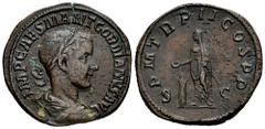 Roman Imperial Gordian III. Sestertius. 239 AD. Rome. (Ric-271). (C-211). (Banti-62). Anv.: IMP CAES M ANT GORDIANVS AVG, laureate, draped and cuirassed bust right. Rev.: P M TR P II COS P P, Gordian 
