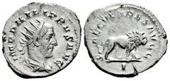 Roman Imperial Philip I. Antoninianus. 248 AD. Rome. (Ric-IV 12). (Rsc-173). Anv.: IMP PHILIPPVS AVG, radiate, draped and cuirassed bust to right. Rev.: SAECVLARES AVGG, lion walking to right; I in ex