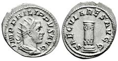 Roman Imperial Philip I. Antoninianus. 248 AD. Rome. (Ric-IV 24c). (Rsc-193). Anv.: IMP PHILIPPVS AVG, radiate, draped and cuirassed bust to right. Rev.: SAECVLARES AVGG, low column inscribed COS III.