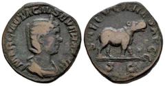 Roman Imperial Otacilia Severa. Sestertius. 248 AD. Rome. (Ric-IV 200a). Anv.: MARCIA OTACIL SEVERA AVG, diademed and draped bust to right. Rev.: SAECVLARES AVGG, hippopotamus standing to right; SC in