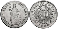 Peru. 8 reales. 1829. Lima. JM. (Km-142.3). Ag. 26,47 g. Cleaned. Ex Aureo&Calico (7-07-2008), lot 3118. Almost XF. Est...150,00. Spanish Description: Perú. 8 reales. 1829. Lima. JM. (Km-142.3). Ag. 2
