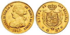 Elizabeth II of Spain (1833-1868) Elizabeth II (1833-1868). 4 escudos. 1867. Madrid. (Cal-691). Au. 3,34 g. Bella. Ex Áureo&Calicó 16/10/2019, lote 1252. XF/AU. Est...220,00. Spanish Description: Isab