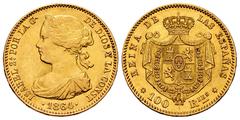 Elizabeth II of Spain (1833-1868) Elizabeth II (1833-1868). 100 reales. 1864. Madrid. (Cal-792). Au. 8,35 g. Ex Áureo&Calicó (25/05/2016), lote 2995. Almost XF/XF. Est...600,00. Spanish Description: I