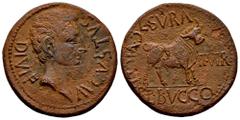 Celtiberian Coins Kelse-Celsa. Augustus period. Unit. 27 BC - 14 AD. Velilla de Ebro (Zaragoza). (Abh-808). (Acip-3162). Anv.: AVGVSTVS. DIVI. F. Head of Augustus right. Rev.: Bull standing right, L. 
